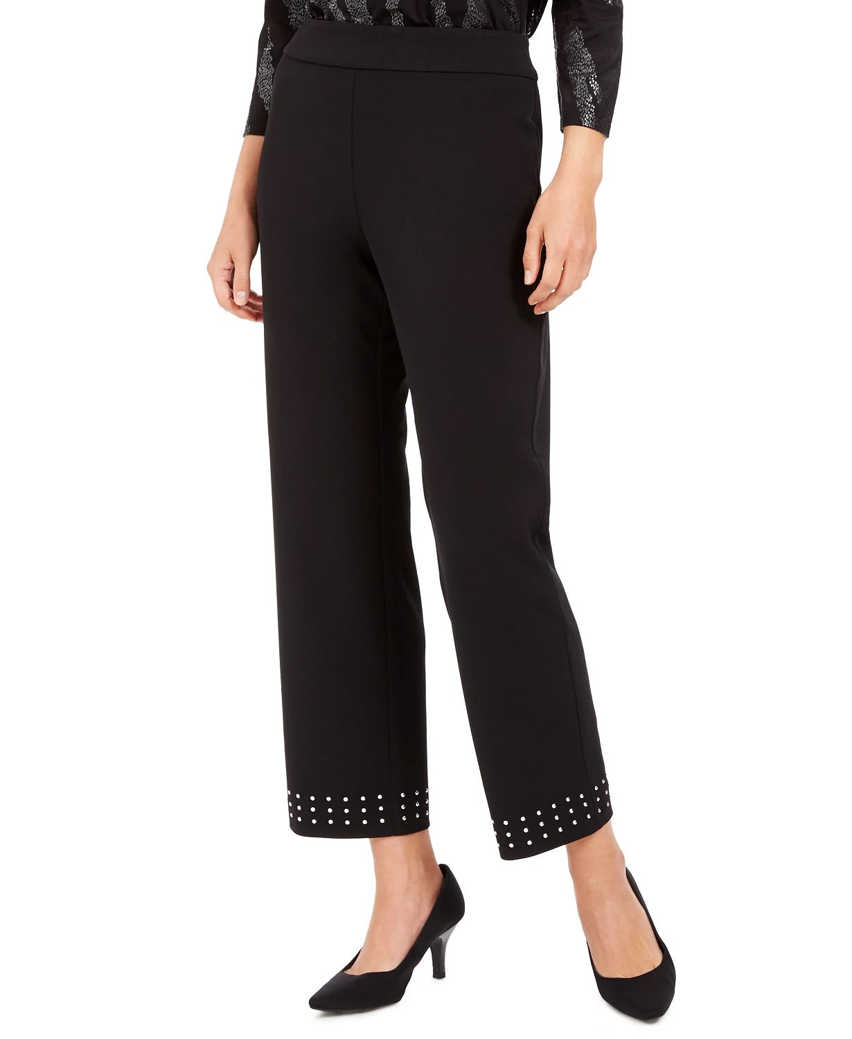 Calça feminina com tachas e bainha no tornozelo, preta, tamanho pequeno, da coleção JM