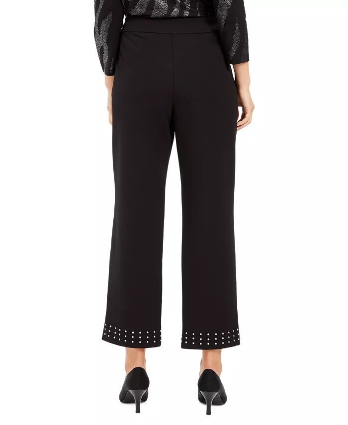 Calça feminina com tachas e bainha no tornozelo, preta, tamanho pequeno, da coleção JM