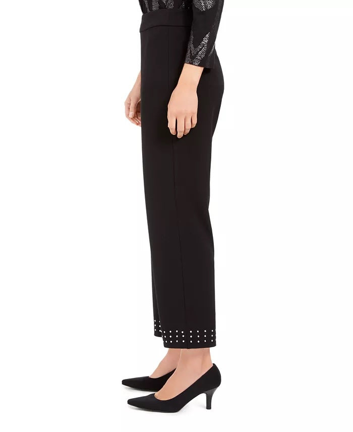 Calça feminina com tachas e bainha no tornozelo, preta, tamanho pequeno, da coleção JM