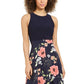 Vince Camuto Calça feminina estampada em crepe da China Twofer MIDI com corpete em jersey azul, tamanho 12