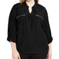 Camisa utilitária feminina NY Collection com bolso e zíper, preta, tamanho 1X