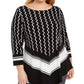 Blusa feminina Alfani Plus Size com estampa e bainha em V, preta, tamanho 0X
