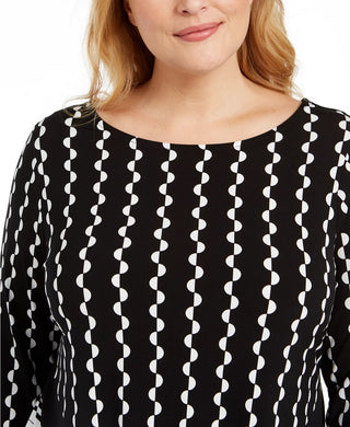 Alfani Women's Plus Size Printed V-Hem Top  Black Size 0X