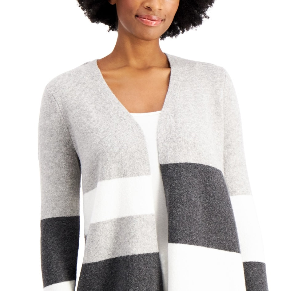 Cardigan de malha feminino com blocos de cores Charter Club, cinza, tamanho pequeno