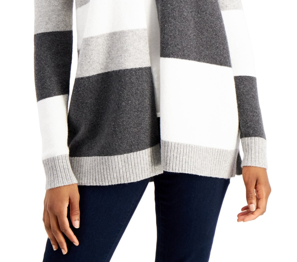Cardigan de malha feminino com blocos de cores Charter Club, cinza, tamanho pequeno