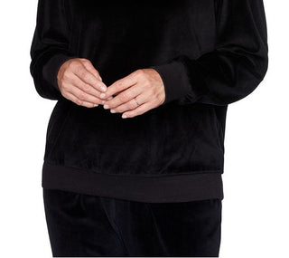 Alfred Dunner Suéter Feminino Veludo Enfeitado com Zíper de 1/4 Pulôver Preto Tamanho Pequeno M