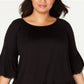 Blusa feminina estilo &amp; co plus size com babados e manga 3/4, preta, tamanho 0X