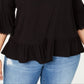 Blusa feminina estilo &amp; co plus size com babados e manga 3/4, preta, tamanho 0X