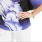 Blusa feminina estampada com mangas bufantes, tamanho X-G, azul, da coleção JM