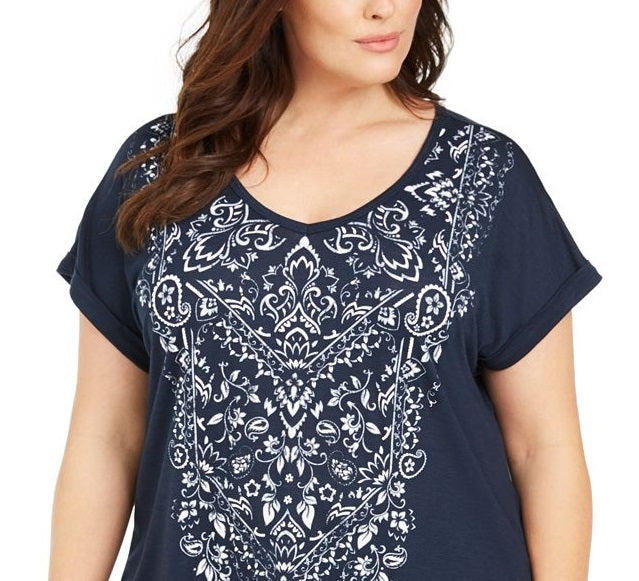 Camiseta feminina com estampa gráfica Style &amp; Co Plus, branca, tamanho 1X