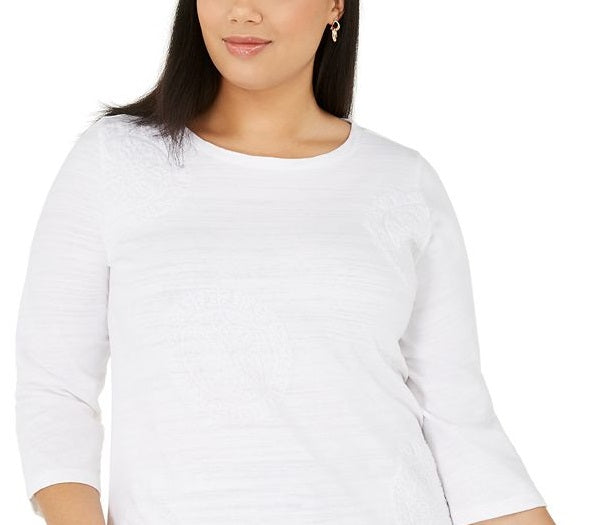 Camiseta feminina de malha de algodão plus size Charter Club, branca, tamanho 3X