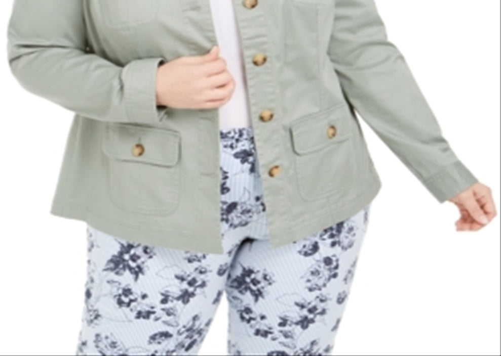 Jaqueta utilitária feminina Charter Club Plus com botões frontais, verde, tamanho 1X