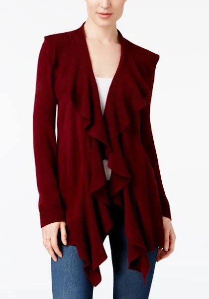 Karen Scott Cardigan com babados Merlot tamanho XXL