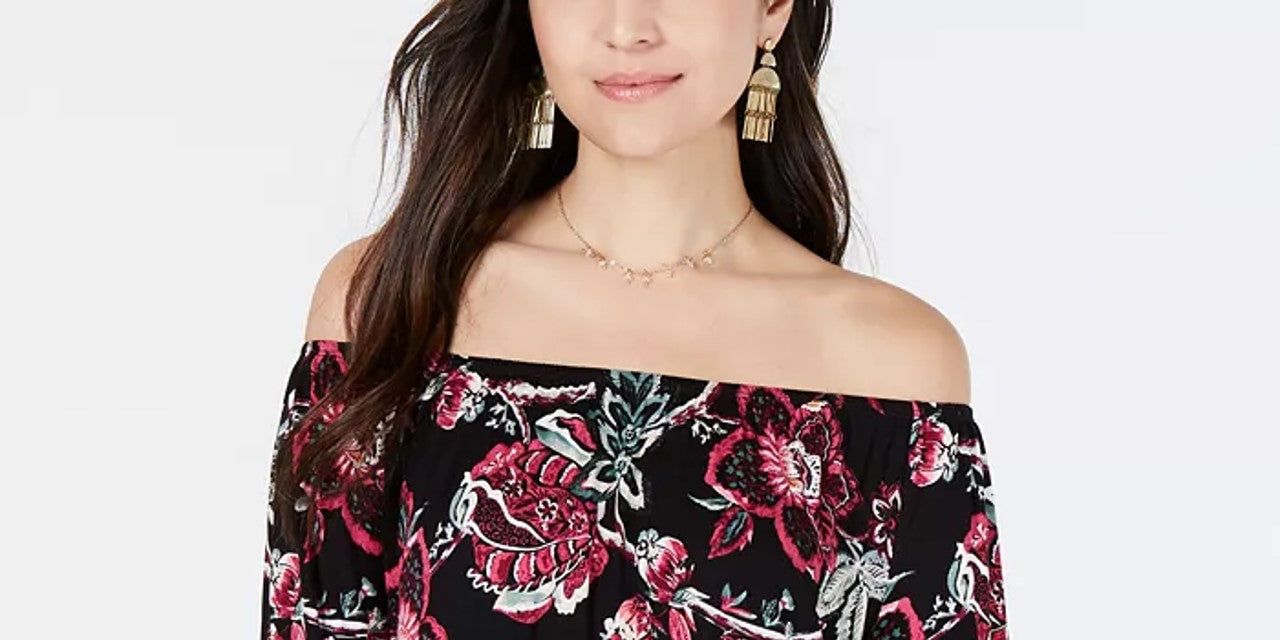 Top feminino estampado ombro a ombro estilo &amp; co, preto, tamanho GG