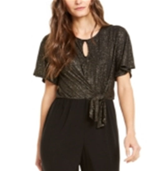Macacão feminino NY Collection com amarração frontal metálica, preto, tamanho pequeno M
