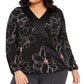 Blusa feminina Alfani Plus Size com estampa de sobrepeliz e gola alta, preta, tamanho 2X