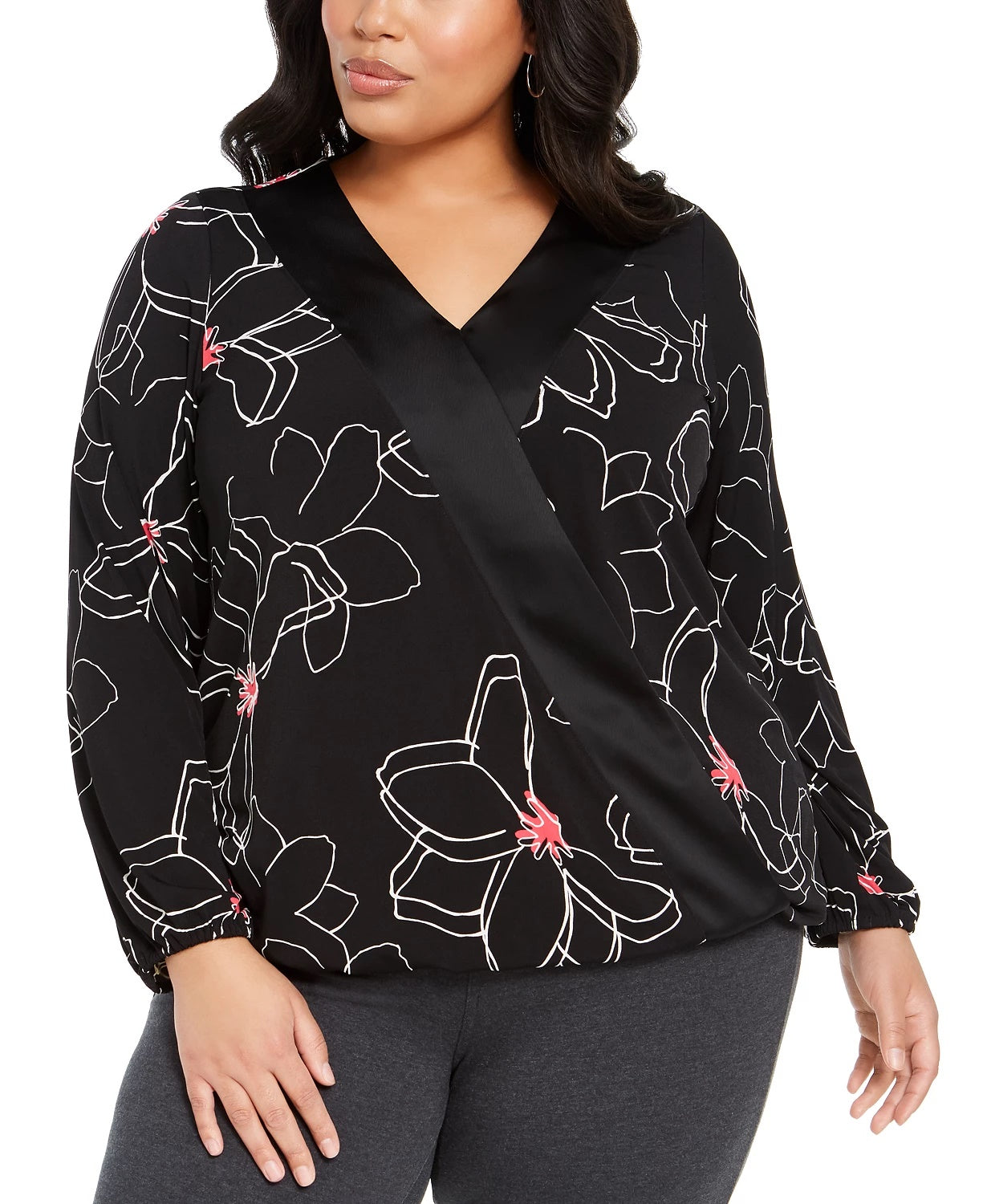 Blusa feminina Alfani Plus Size com estampa de sobrepeliz e gola alta, preta, tamanho 2X