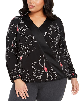 Blusa feminina Alfani Plus Size com estampa de sobrepeliz e gola alta, preta, tamanho 2X