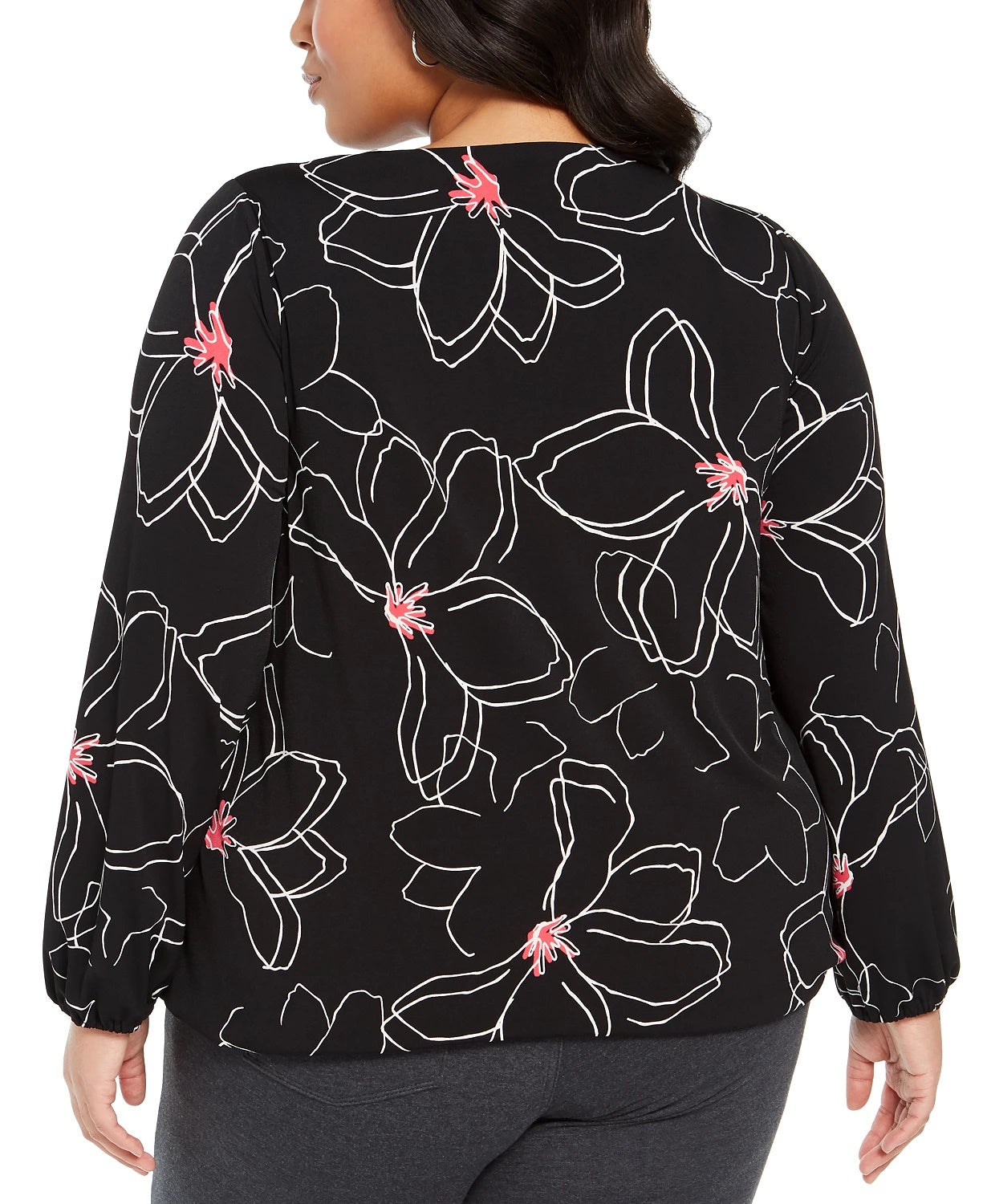 Blusa feminina Alfani Plus Size com estampa de sobrepeliz e gola alta, preta, tamanho 2X