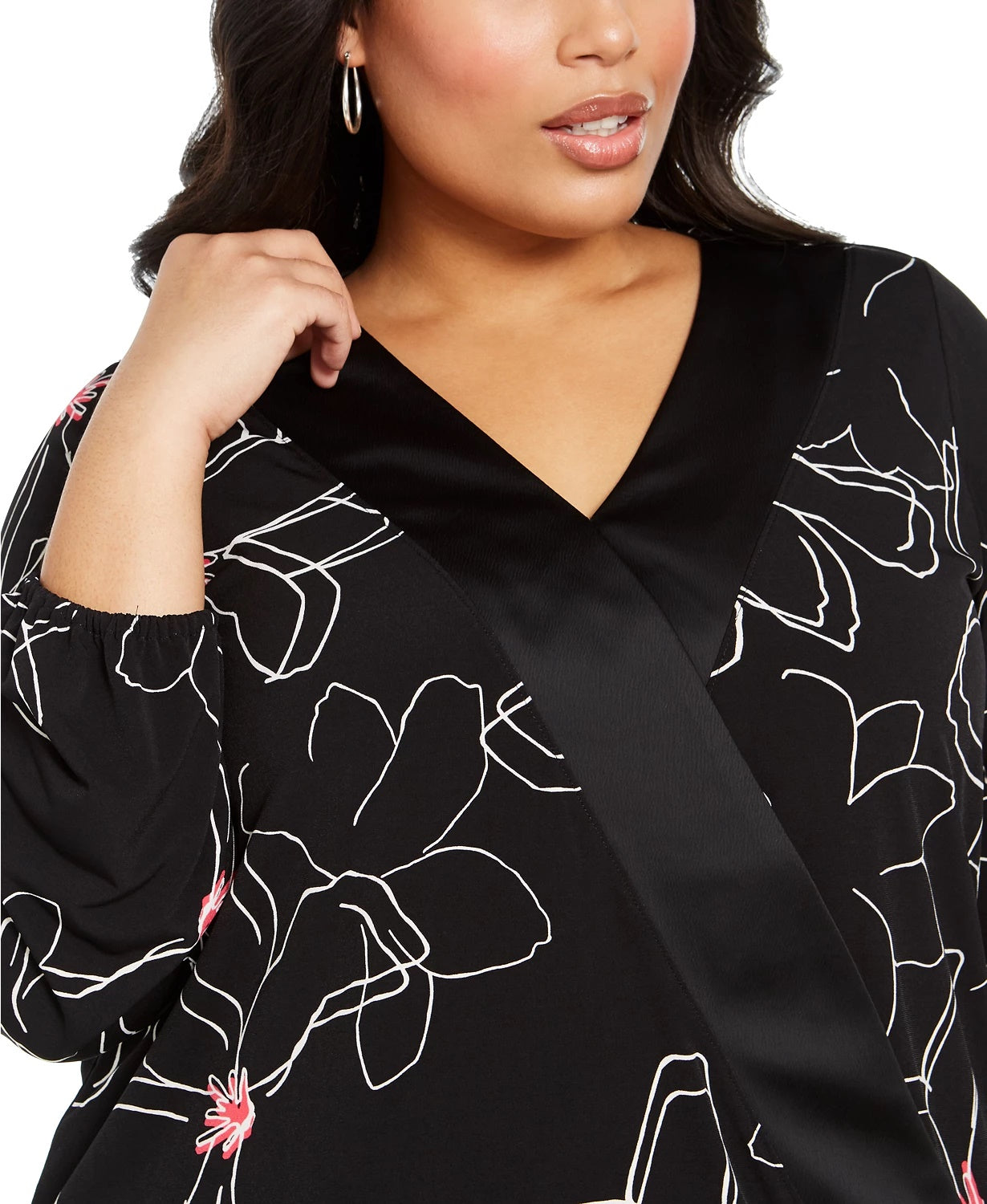 Blusa feminina Alfani Plus Size com estampa de sobrepeliz e gola alta, preta, tamanho 2X