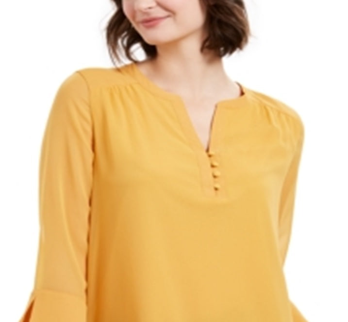Top feminino Charter Club com manga transparente, amarelo, tamanho extragrande
