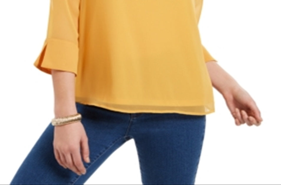 Top feminino Charter Club com manga transparente, amarelo, tamanho extragrande