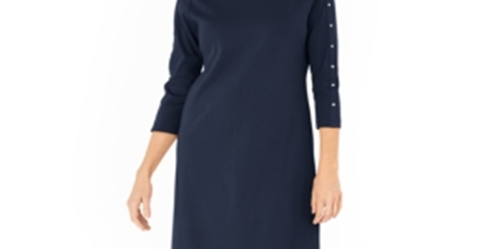 Vestido rodado feminino Karen Scott de algodão com tachas, azul, tamanho XX-G