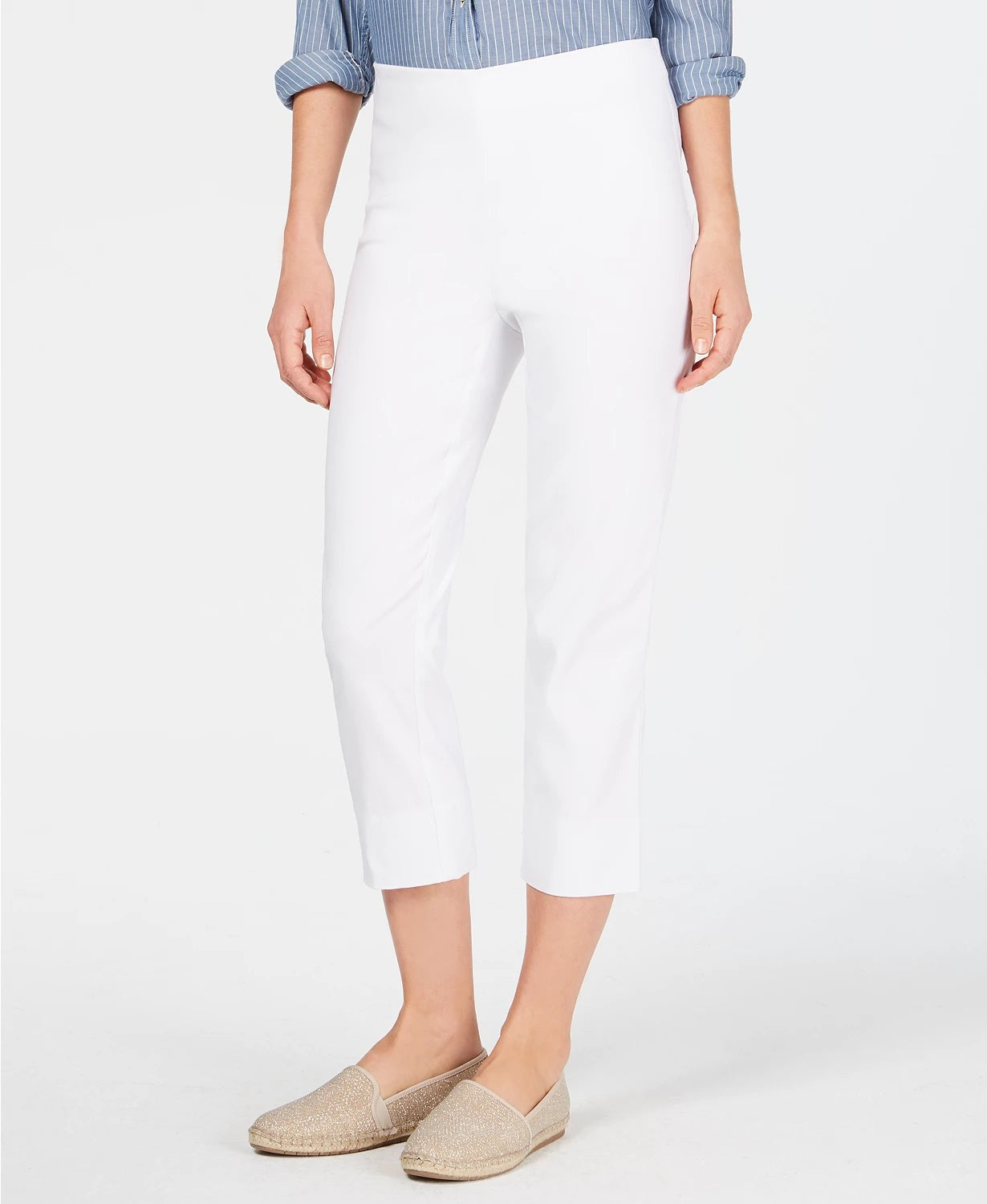 Calça Capri Chelsea Pull-On com Controle de Barriga Charter Club Feminina Branca Tamanho 4