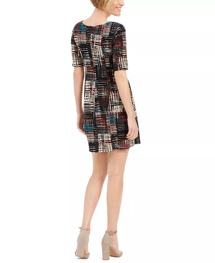 Vestido feminino xadrez pequeno com ajuste evasê, roxo, tamanho 12 P