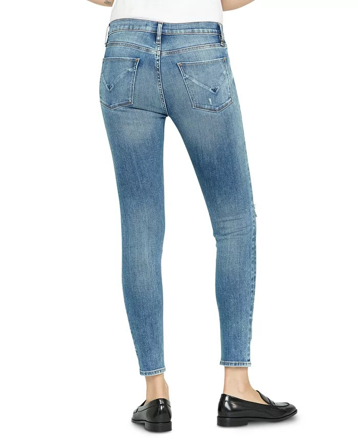 Calça jeans feminina Hudson Jeans Nico rasgada super skinny azul tamanho 31