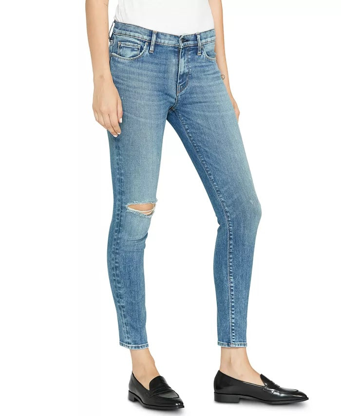 Calça jeans feminina Hudson Jeans Nico rasgada super skinny azul tamanho 31