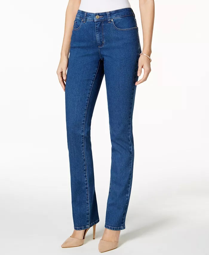 Calça jeans feminina Charter Club Petite Lexington de perna reta, tamanho Petite &amp; Petite Short, azul, tamanho 24x4,5