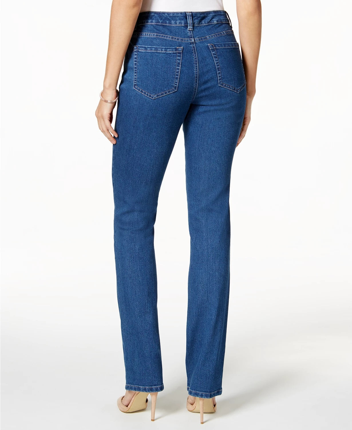 Calça jeans feminina Charter Club Petite Lexington de perna reta, tamanho Petite &amp; Petite Short, azul, tamanho 24x4,5