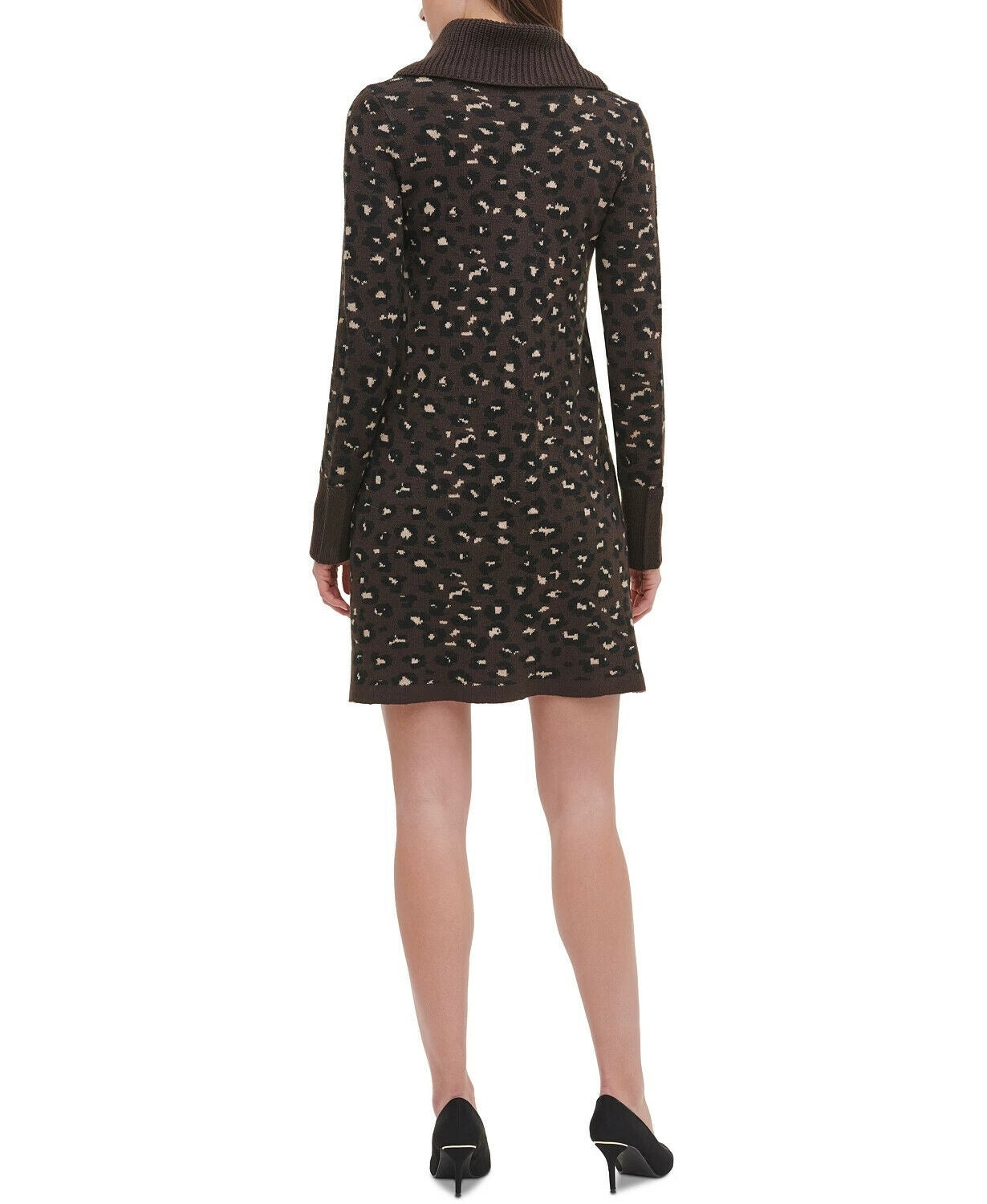 Vestido suéter feminino Tommy Hilfiger com estampa de leopardo, marrom, tamanho pequeno