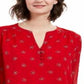 Blusa feminina Charter Club estampada com manga dividida, vermelha, tamanho P