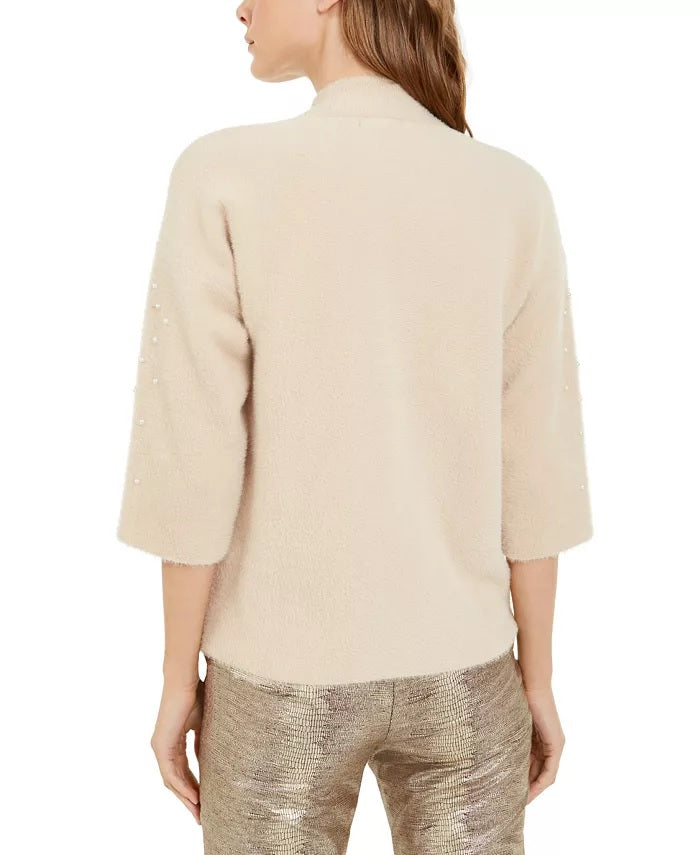 Alfani Suéter Feminino Petite Scattered Faux-Pearl Bege Tamanho PL