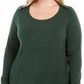Camiseta feminina Karen Scott, verde, lisa, manga comprida, gola redonda, tamanho pequeno, extragrande