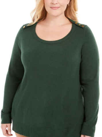 Camiseta feminina Karen Scott, verde, lisa, manga comprida, gola redonda, tamanho pequeno, extragrande