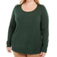 Camiseta feminina Karen Scott, verde, lisa, manga comprida, gola redonda, tamanho pequeno, extragrande