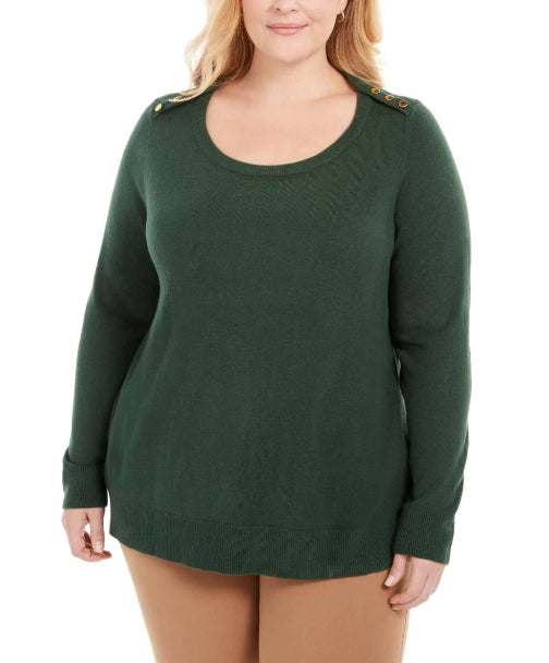 Camiseta feminina Karen Scott, verde, lisa, manga comprida, gola redonda, tamanho pequeno, extragrande