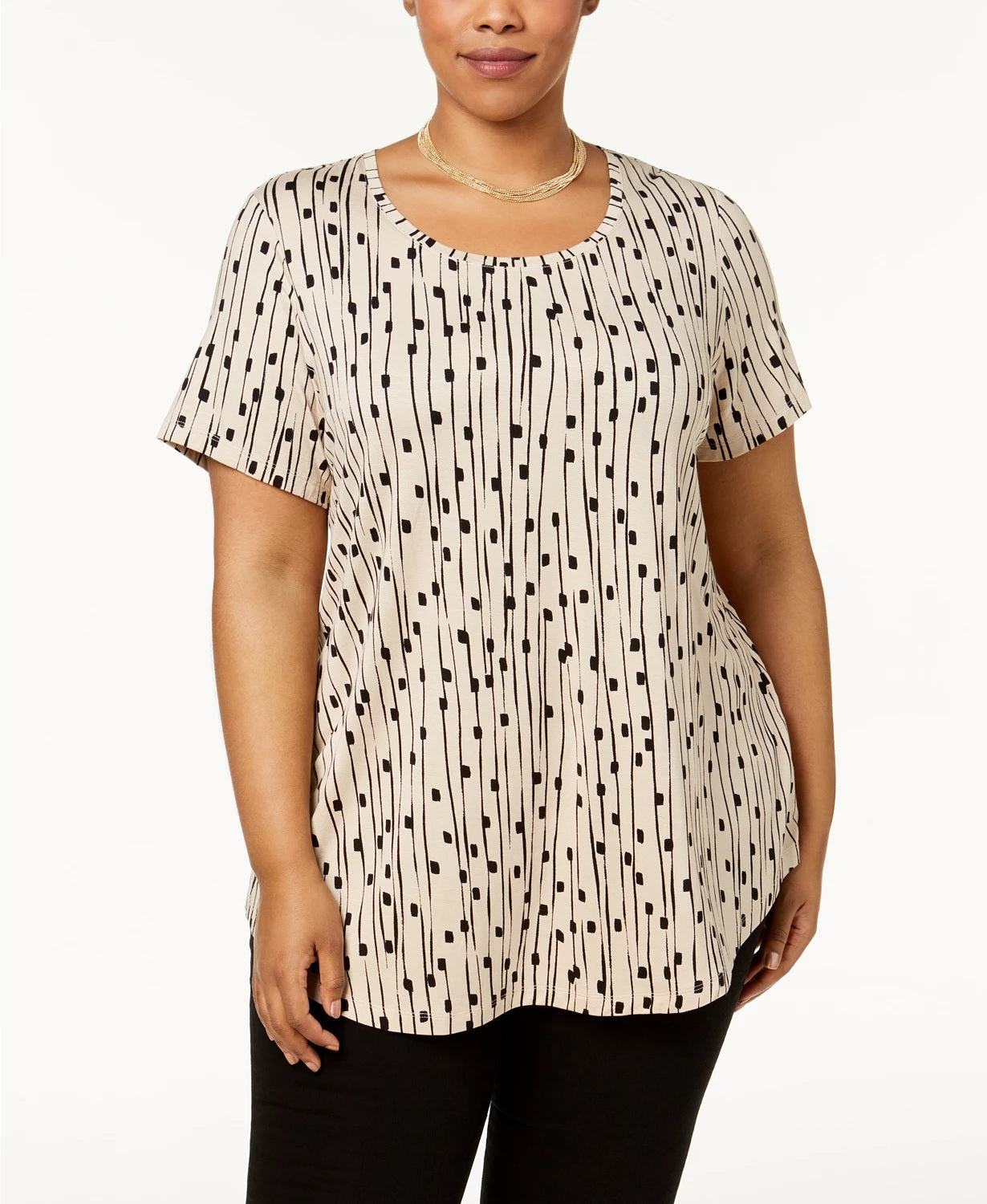 JM Collection Top estampado plus size feminino bege tamanho 0X