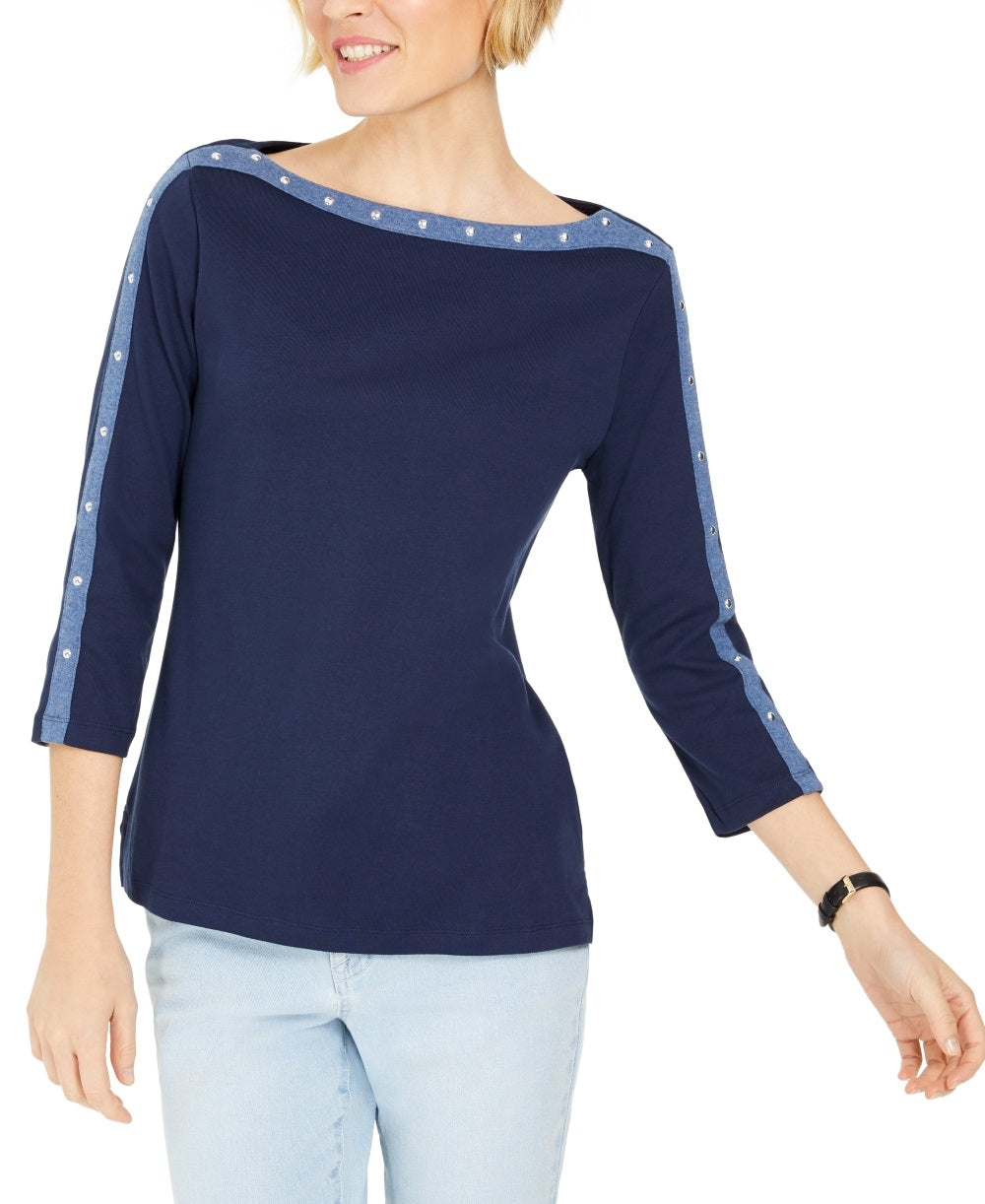 Karen Scott Blusa Feminina Manga 3/4 Azul Tamanho P