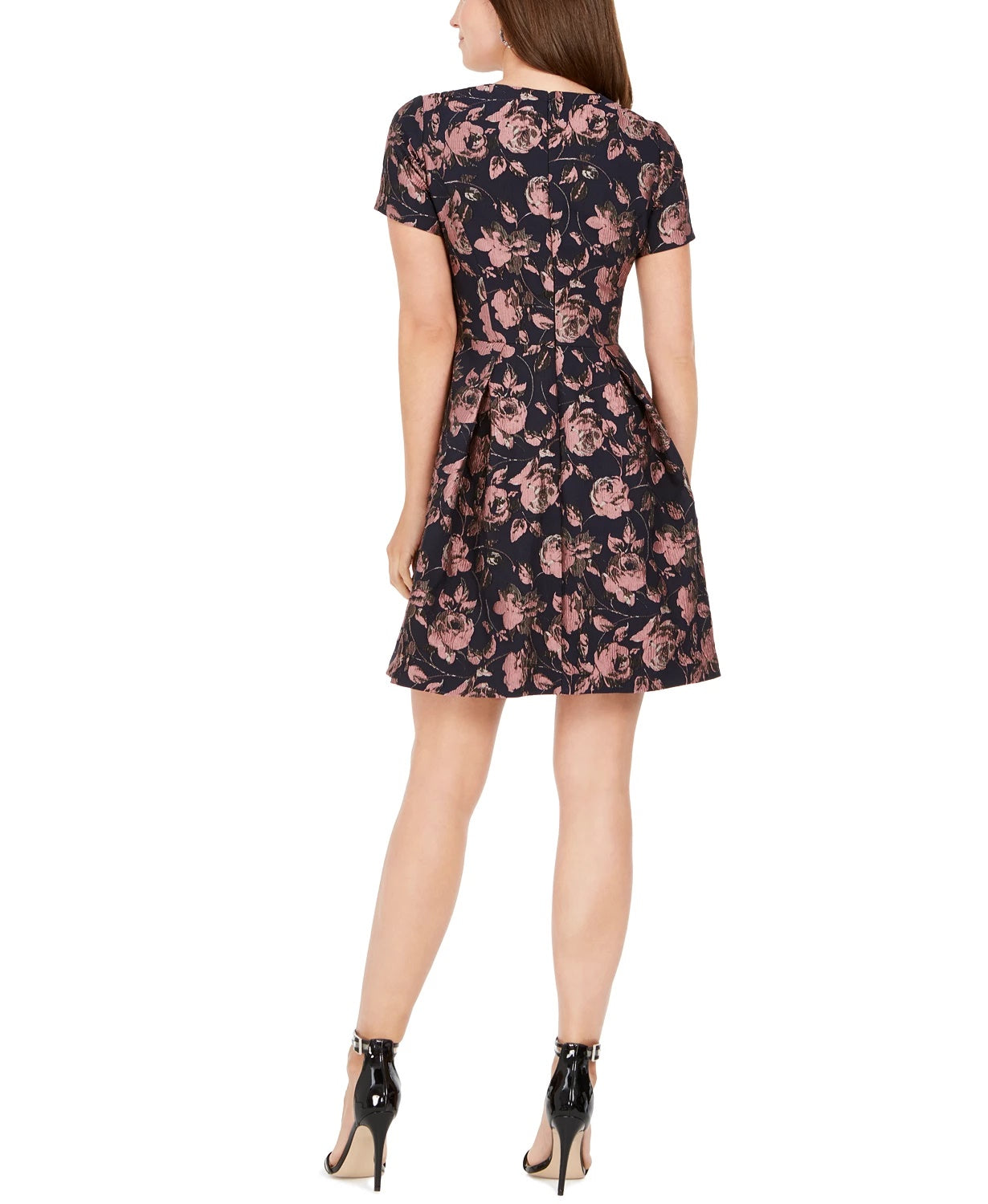 Vestido feminino Vince Camuto com corte evasê e jacquard floral, rosa, tamanho 4