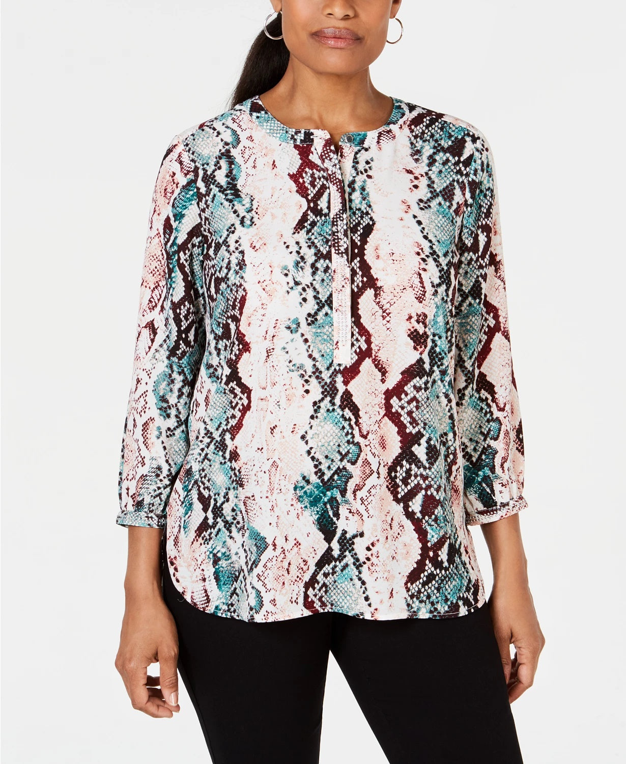 Blusa feminina com meia abertura JM Collection, verde, tamanho extragrande