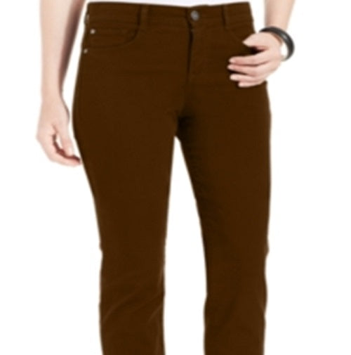 Jeans feminino slim com controle de barriga estilo &amp; co, marrom, tamanho 2, pequeno