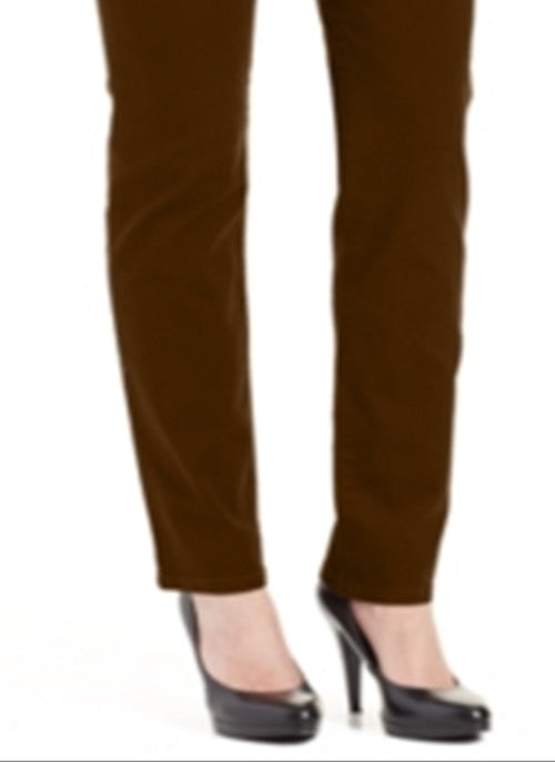 Jeans feminino slim com controle de barriga estilo &amp; co, marrom, tamanho 2, pequeno