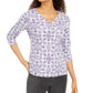 Karen Scott Blusa Henley Feminina Estampada Petite Manga 3/4 Cinza Tamanho PL
