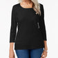 Karen Scott Blusa feminina de algodão com decote redondo, azul, tamanho pequeno e pequeno