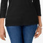 Karen Scott Blusa feminina de algodão com decote redondo, azul, tamanho pequeno e pequeno