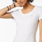 Camiseta feminina Tommy Hilfiger de algodão com decote redondo, branca, tamanho XS